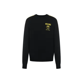 MOSCHINO SS24 Double Question Mark Wool Pullover Sweater Men's Black