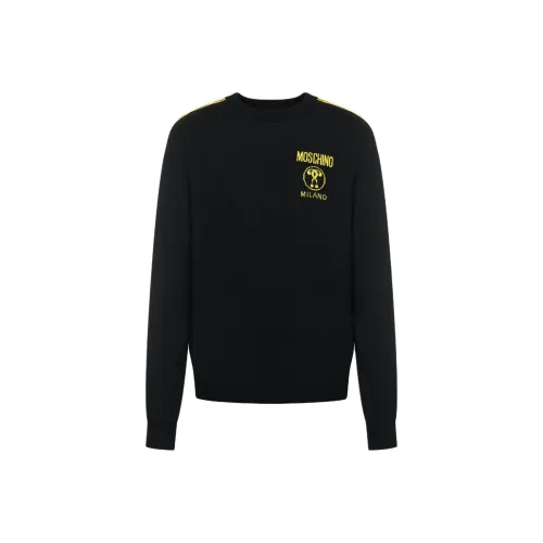 MOSCHINO SS24 Double Question Mark Wool Pullover Sweater Men's Black