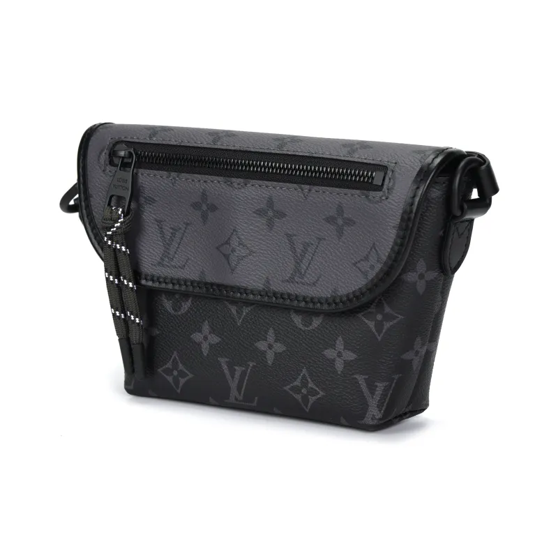 LOUIS VUITTON Leather Trim Shoulder Bag Crossbody Bag Men's Gray & Black-1