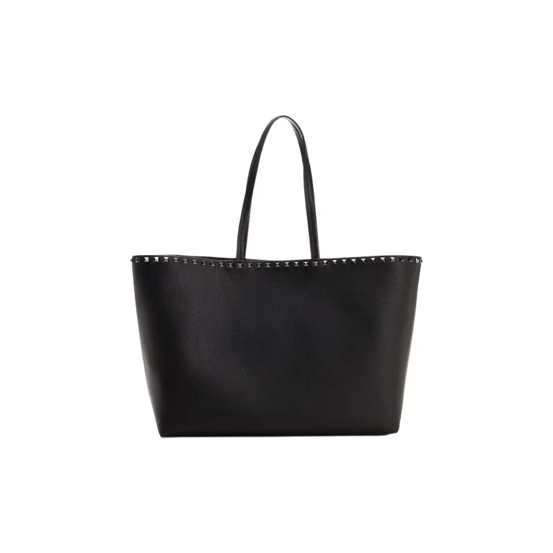 Valentino Rockstud Calfskin Tote Bag, Shopping Bag, Shoulder Bag Medium Size Women's Black-2