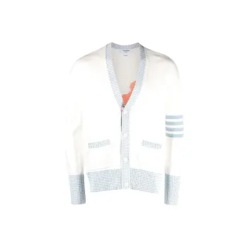 THOM BROWNE· Cotton 4 Bar V Neck Hector Cardigan Knitwear Men's White