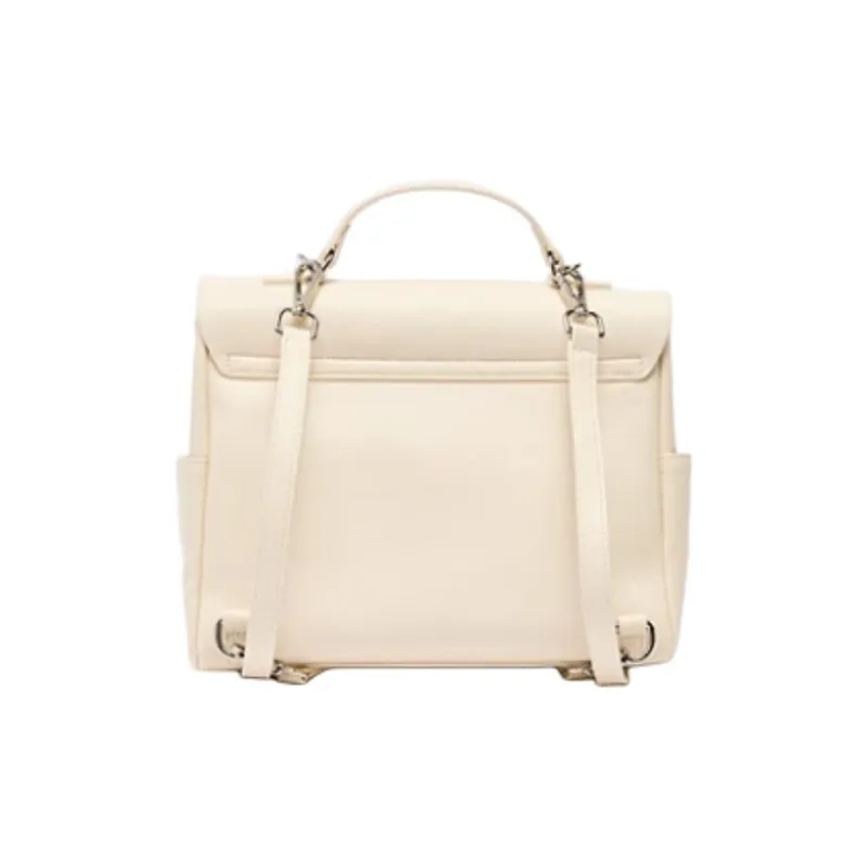 Three Blessings PU Satchel Bag Portable Backpack Medium Size Women's Khaki/Ivory White-5