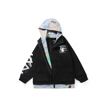 GENANX Loose Fit Mock Two Piece Jacket Unisex Black Gray