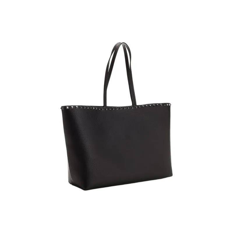 Valentino Rockstud Calfskin Tote Bag, Shopping Bag, Shoulder Bag Medium Size Women's Black-1