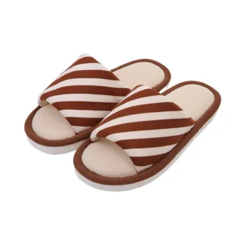 Thin Strips Cotton Linen Blend Slippers Women's, Brown