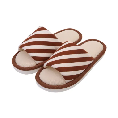 Thin Strips Cotton Linen Blend Slippers Women's, Brown