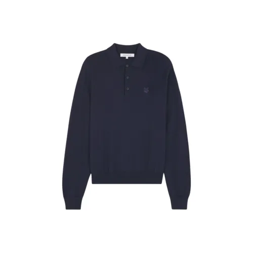 Maison Kitsune Fox Head Patch Fine Knit Polo Shirt