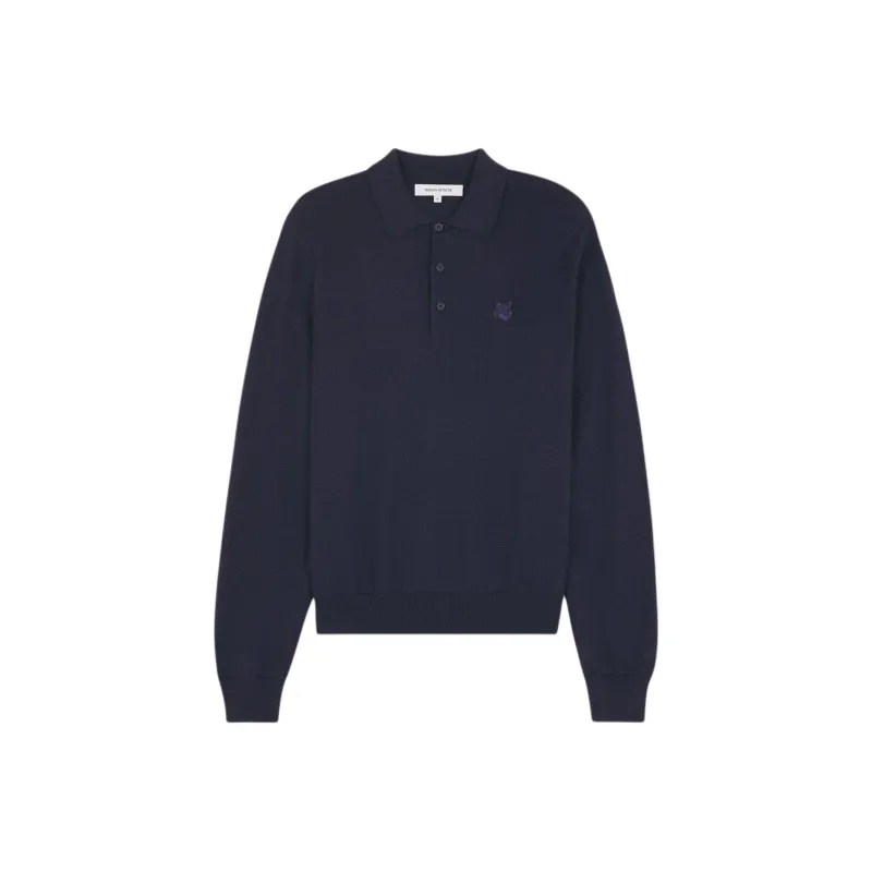 Maison Kitsune Fox Head Patch Fine Knit Polo Shirt-0