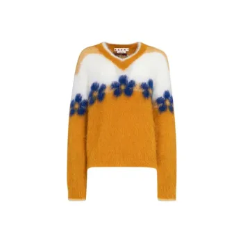 MARNI V Neck Floral Pattern Sweater
