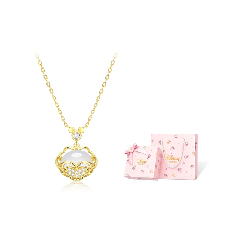 Disney 925 Sterling Silver Collarbone Chain Necklace Women's Gold/Silver Gift Box Set-0