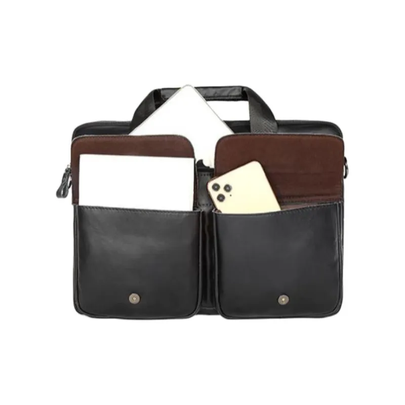 VIHUS Top Grain Cow Leather Briefcase Men's Black/Brown-9