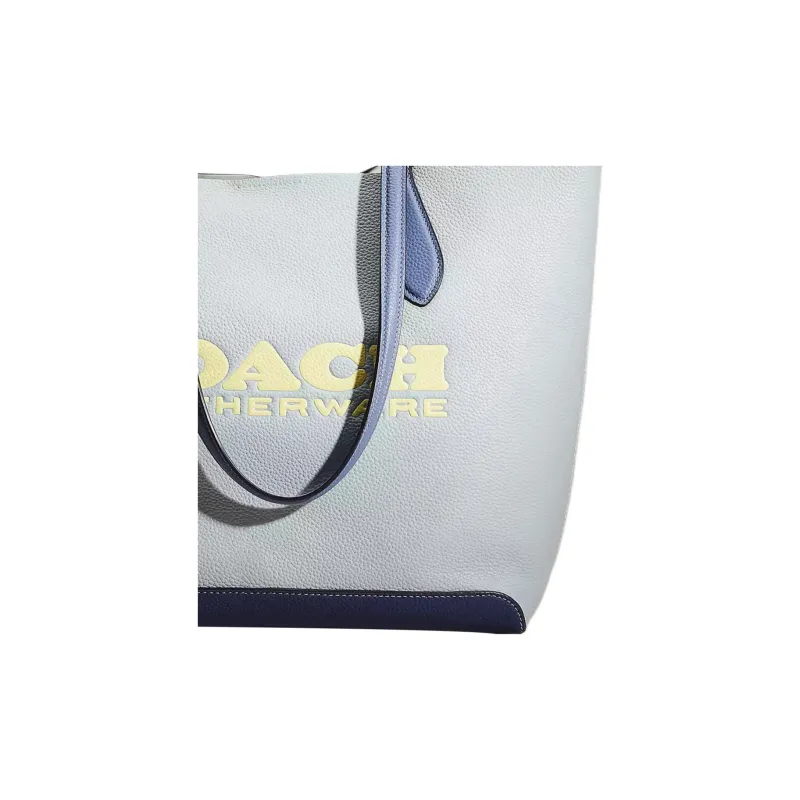 COACH Kia Leather Tote Bag, Shopping Bag, Handbag, Shoulder Bag Large Size Women's Brass & Aqua Green Multicolor-1