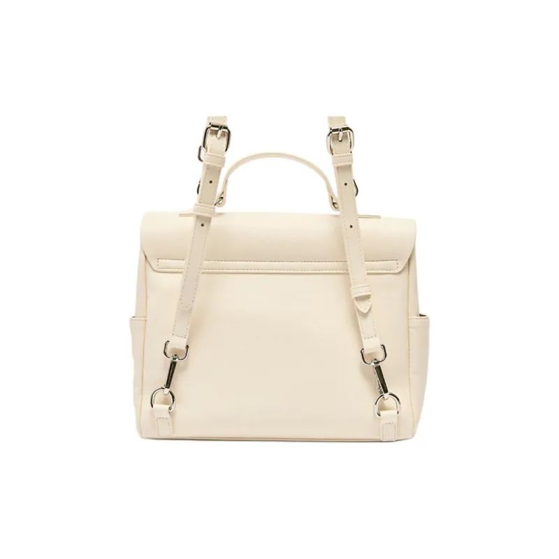 Three Blessings PU Satchel Bag Portable Backpack Medium Size Women's Khaki/Ivory White-6