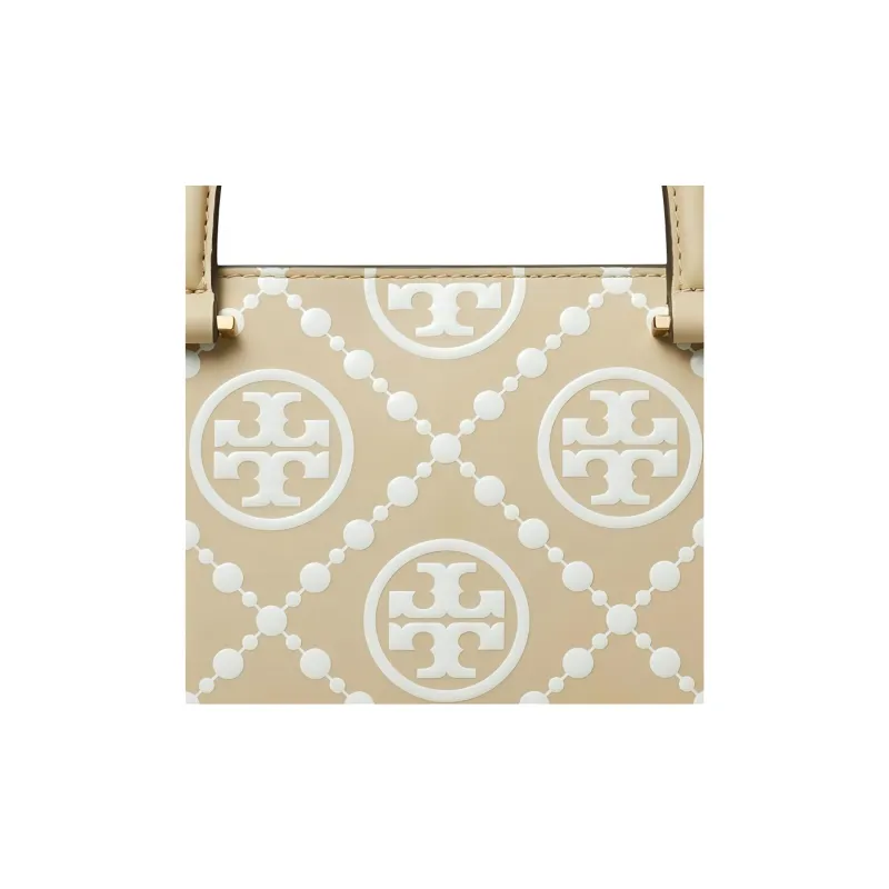 TORY BURCH T Monogram Leather Tote Bag, Shopping Bag, Shoulder Bag, Handbag Trumpets Women's Beige-3