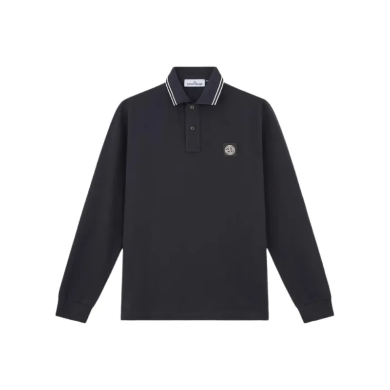 STONE ISLAND Compass Patch Long Sleeved Polo Shirt-0