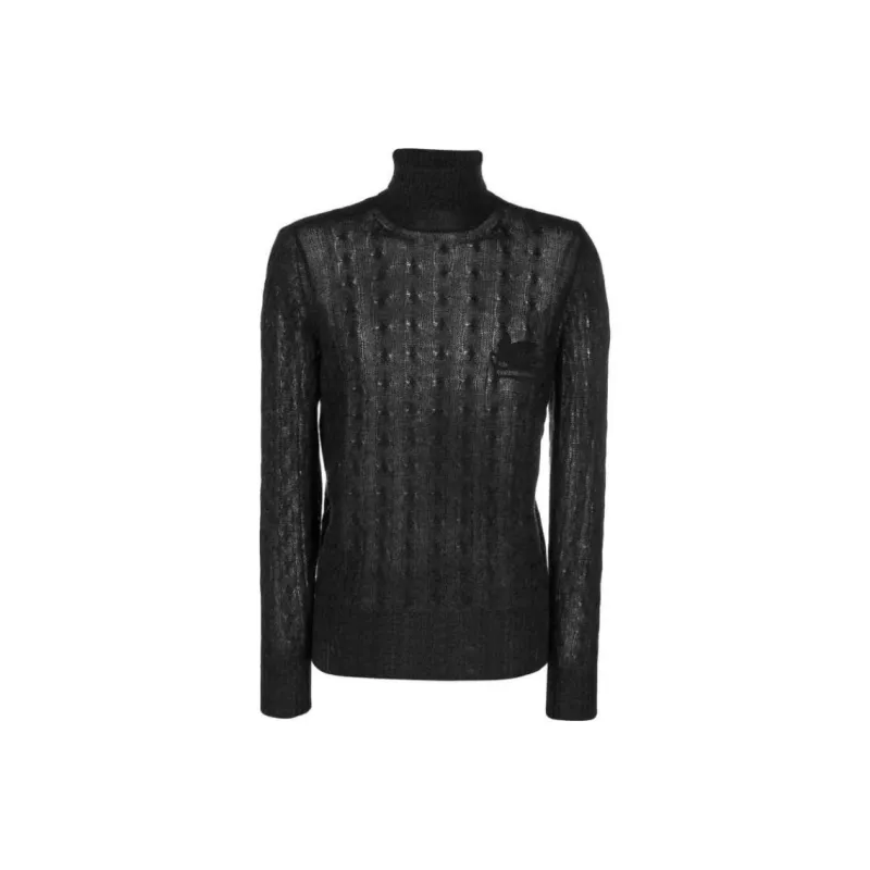 ETRO Logo Embroidered Roll Neck Cable Knitted Jumper-0