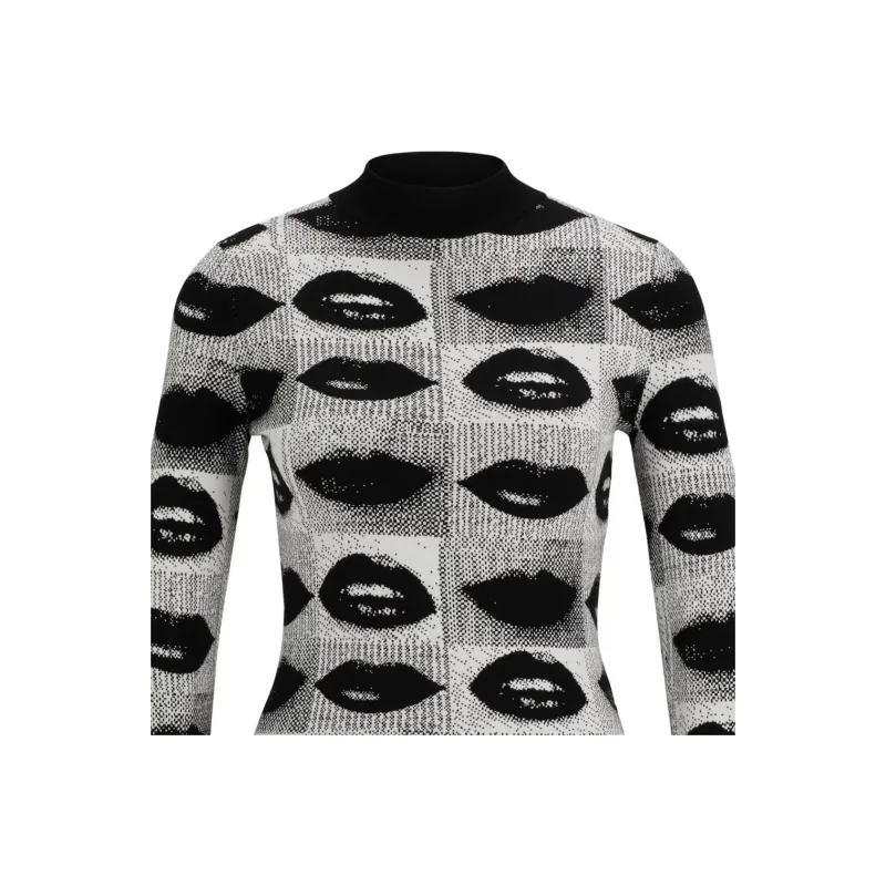 HUGO BOSS Mock-Neck Sweater With Lips Jacquard Sweater Women's Multicolor-3