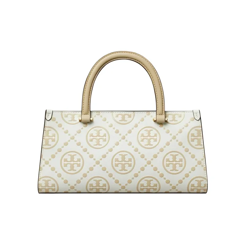 TORY BURCH T Monogram Leather Tote Bag, Shopping Bag, Shoulder Bag, Handbag Trumpets Women's Beige-1