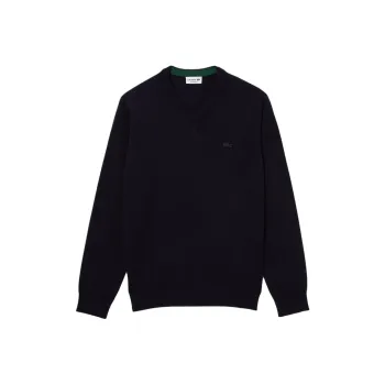 LACOSTE V-Neck Merino Wool Sweater Sweater Men's Marine Blue