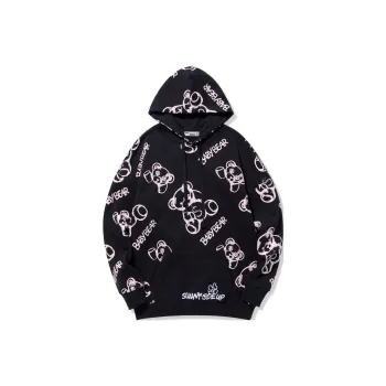 GUKUUL All Over Print Cartoon Bear Loose Fit Hoodie Unisex