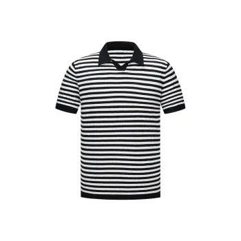 BY CREATIONS Polo Shirt Men's Navy Blue Stripes