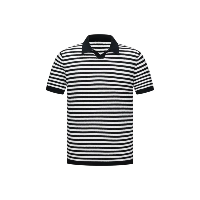BY CREATIONS Polo Shirt Men's Navy Blue Stripes-0