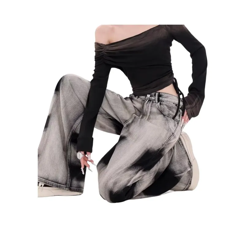 Ordifen Jeans Women's Black Gray-2