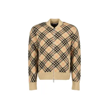 Burberry Checked Knitted Zip Up Cardigan