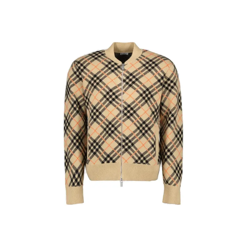 Burberry Checked Knitted Zip Up Cardigan-0