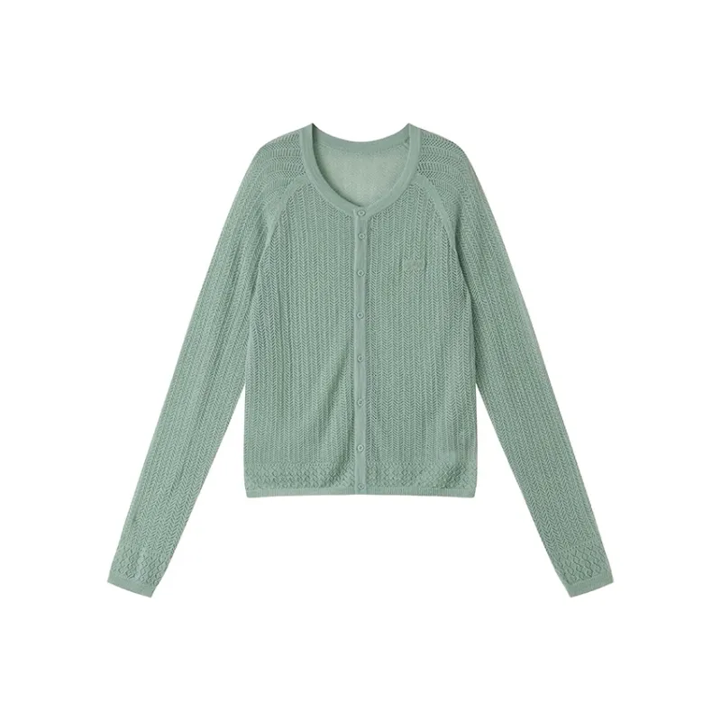 WULISHAONIAN Vintage Hollow Out Crew Neck Knitted Fabric Cardigan Sweater Unisex-6