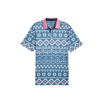 PUMA Fair Isle Print Golf Men Polo Shirt Men's Blue