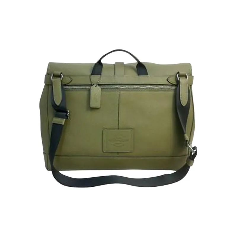 COACH Hudson Natural Pebbled Leather Messenger Bag Handbag Shoulder Bag Crossbody Bag Large Size Men's Olive Green-2