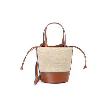 YOCAMU Straw Woven One Shoulder Handbag Women's Brown