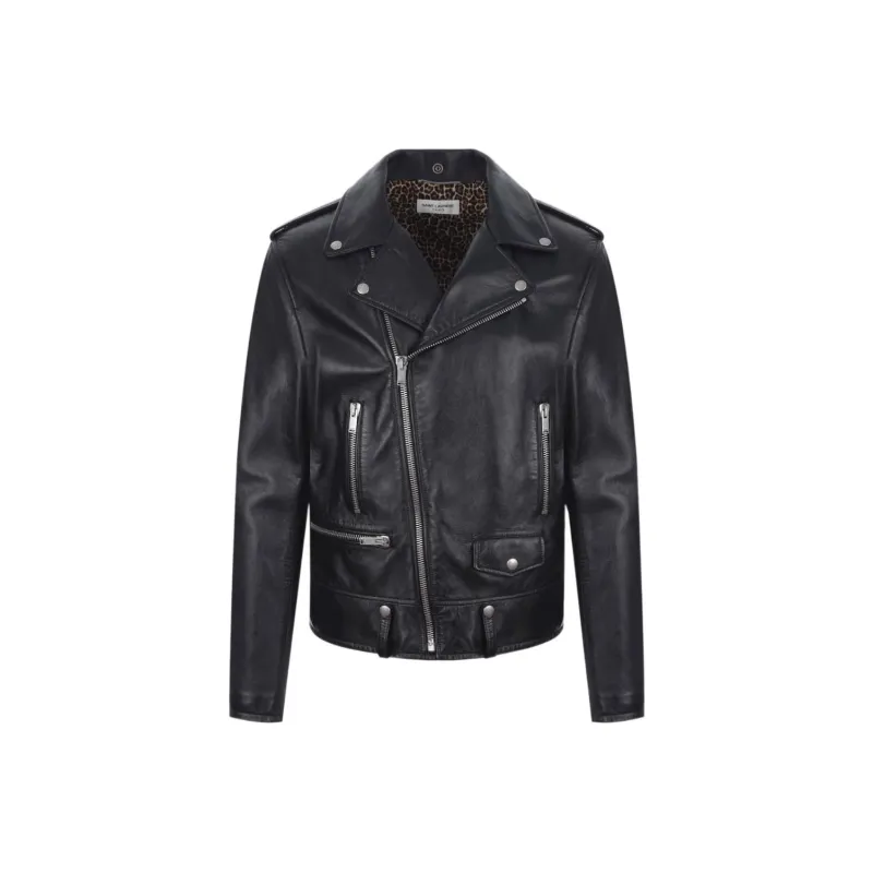 SAINT LAURENT Leather Zipped Biker Jacket-0