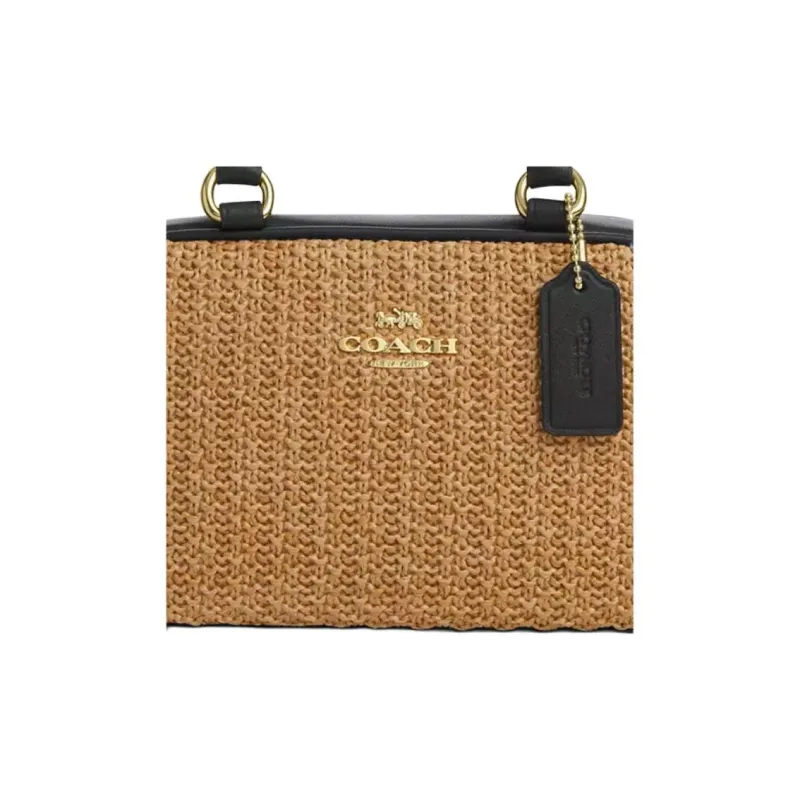 COACH SATCHEL Straw With Leather One Shoulder Handbag Trumpets Women's Brown & Black-4