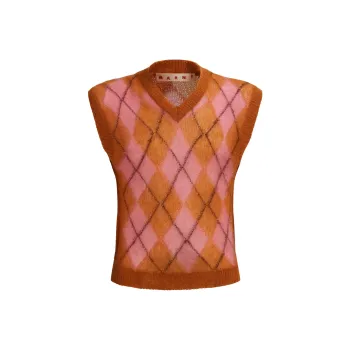 MARNI Mohair Argyle Vest With Floating Threads