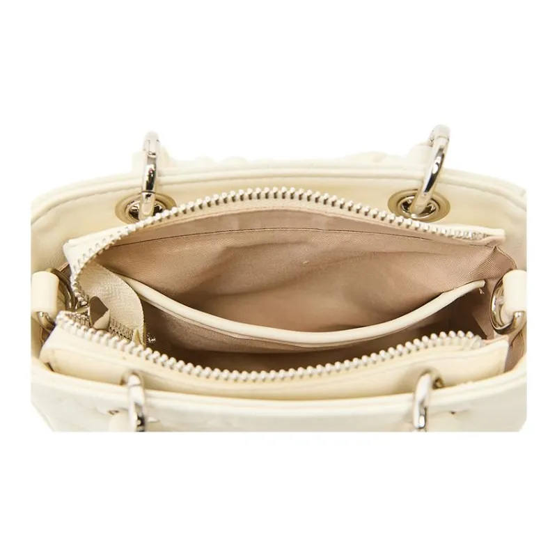 Three Blessings PU One Shoulder Handbag Medium Size Women's Beige-6