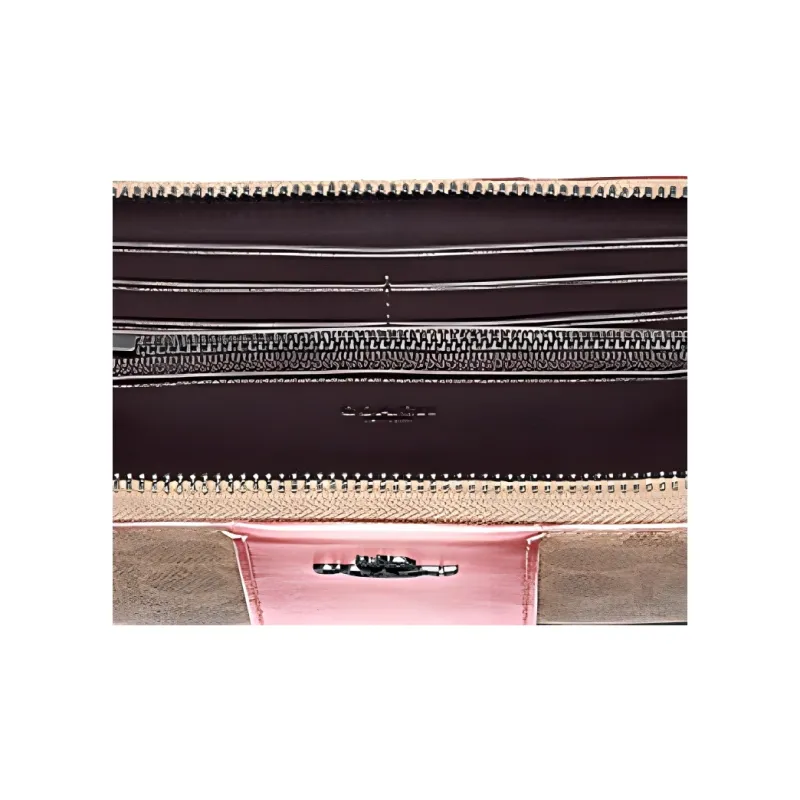 COACH Accordion Zip Canvas With Leather Wallet Women's Pink & Brown Monogram-4