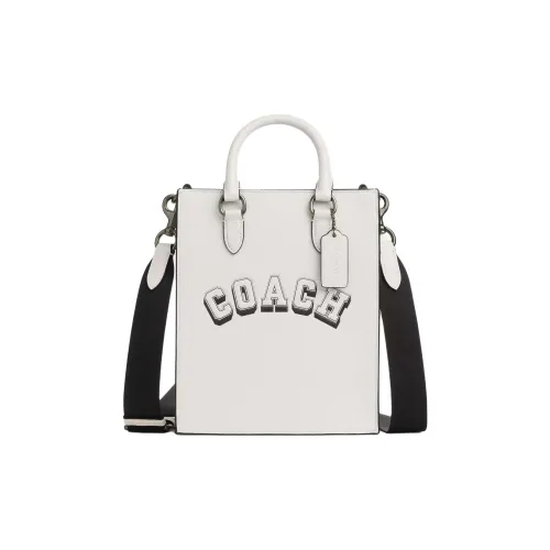 COACH Dylan Litchi Grain Leather Tote Bag, Shopping Bag, Shoulder Bag, Handbag Trumpets Men's Chalk White & Black