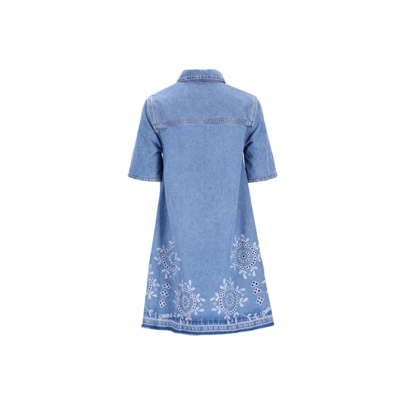 GANNI Embroidered Denim Dress-1
