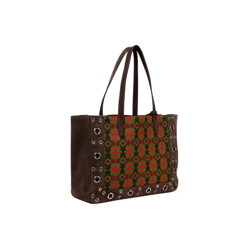 Valentino Suede Tote Bag, Shopping Bag, Shoulder Bag Large Size Women's Brown & Multicolor-1