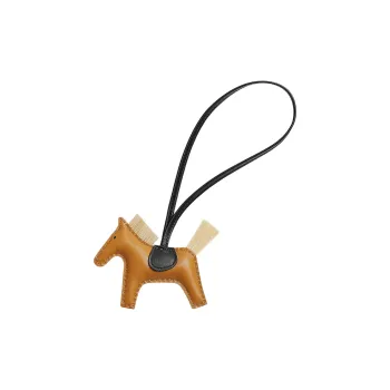 HERMES Rodeo Milo Lambskin Bag Charm Bag Accessory Unisex Sesame & Black & Natural Color