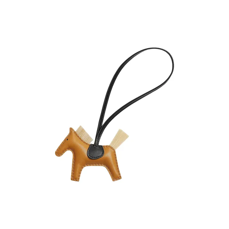 HERMES Rodeo Milo Lambskin Bag Charm Bag Accessory Unisex Sesame & Black & Natural Color-0