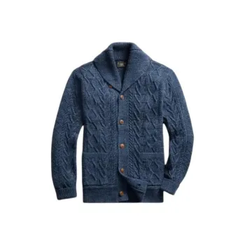 Polo Ralph Lauren Aran-Knit Cotton Cardigan Knitwear Men's Marine Blue