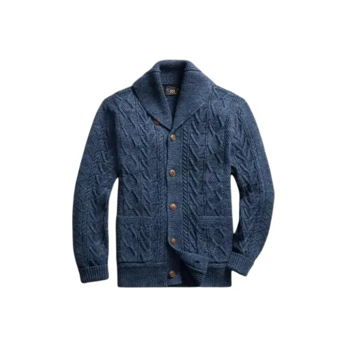 Polo Ralph Lauren Aran-Knit Cotton Cardigan Knitwear Men's Marine Blue-0
