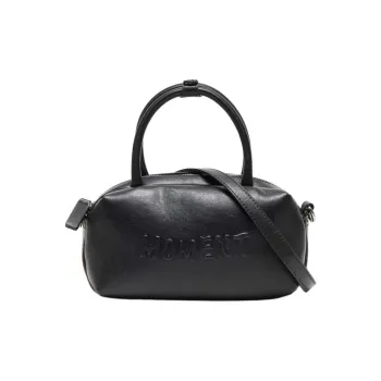 Three Blessings PU Bowling Bag, Shoulder Bag, Handbag Medium Size Women's Black
