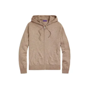 Ralph Lauren Purple Label Wool Cashmere Hooded Full Zip Sweater Men's Khaki