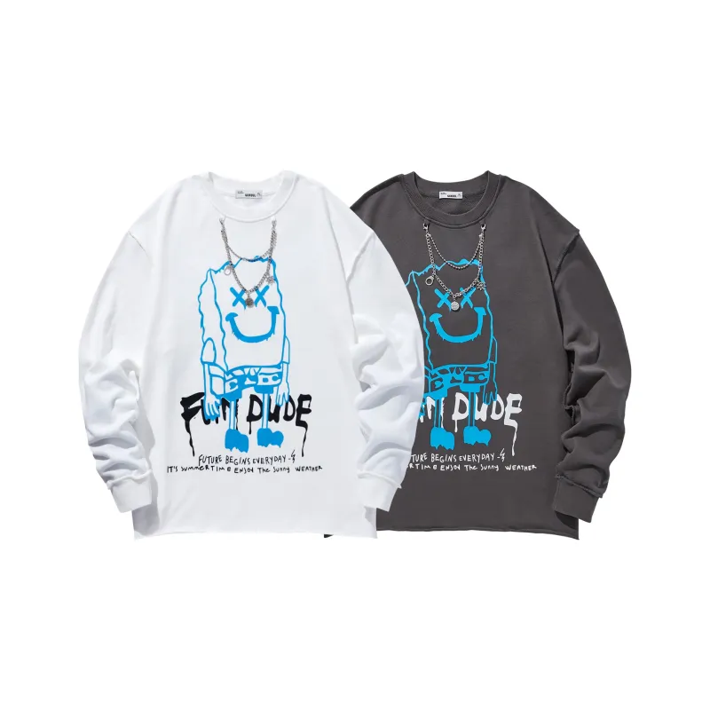 GUKUUL Cartoon Graffiti Letter Print Crew Neck Sweatshirt Unisex-10