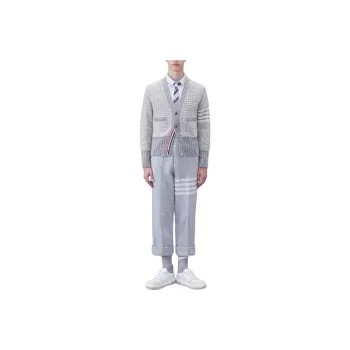 THOM BROWNE 4 Bar Mélange Effect Button Up Cardigan