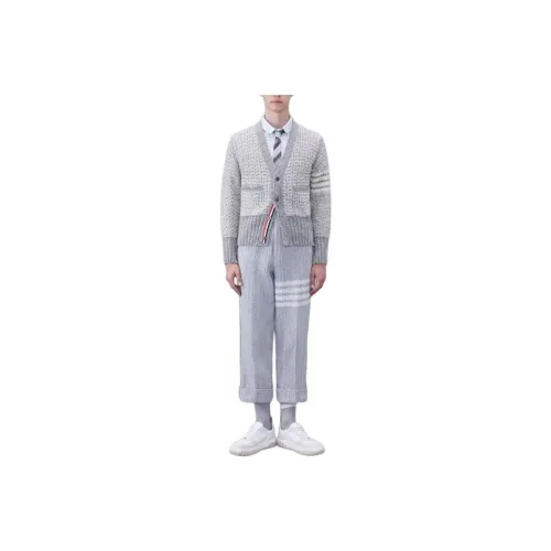 THOM BROWNE 4 Bar Mélange Effect Button Up Cardigan